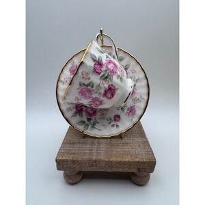 Duchess Bone China England Pink Rose Tea Cup and Saucer Set Gold Trim Vintage